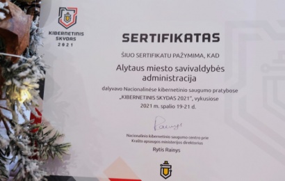 Alytaus miesto savivaldybei – Nacionalinio kibernetinio saugumo centro sertifikatas