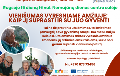 Vyresnio amžiaus žmonės kviečiami į paskaitą apie vienišumą – bus suteiktas ir nemokamas pavėžėjimas Vyresnio amžiaus žmonės kviečiami į paskaitą apie vienišumą – bus suteiktas ir nemokamas pavėžėjimas