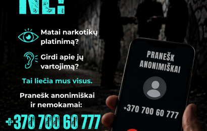 Policija informuoja apie anoniminę nemokamą policijos pasitikėjimo liniją „Narkotikams – NE“