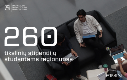Ekonomikos ir inovacijų ministerijos iliustracija apie 260 tikslinių stipendijų studentams regionuose