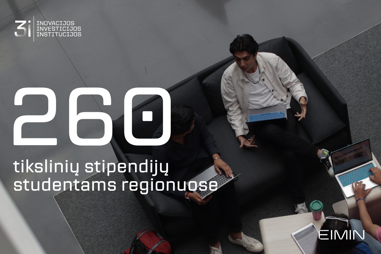 Ekonomikos ir inovacijų ministerijos iliustracija apie 260 tikslinių stipendijų studentams regionuose
