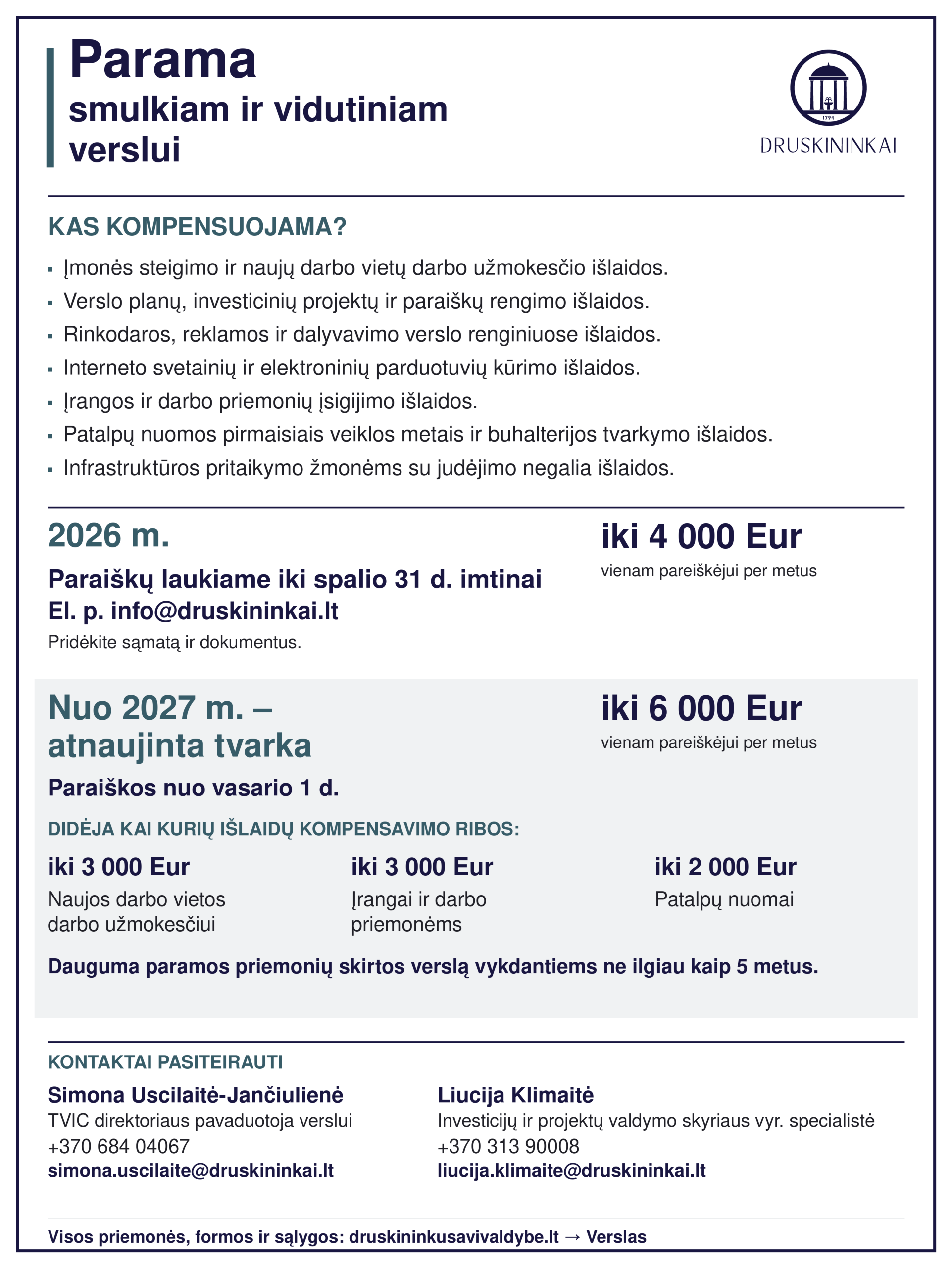 Paramos smulkiajam ir vidutiniam verslui sąlygų infografikas